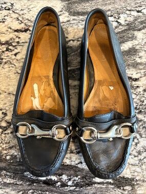 Coach Black Leather Loafers with Silver Hardware